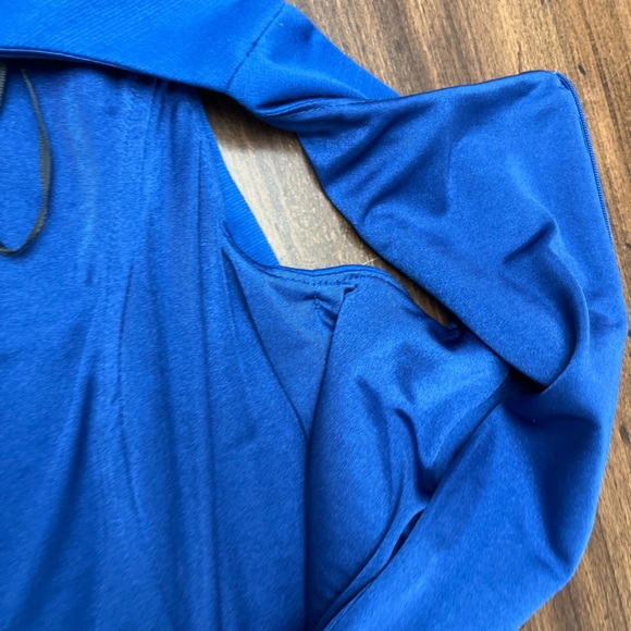 David Meister Sheath Dress Blue Size 6 Belted Ruffle Business Chic Sleek EUC - Picture 9 of 16